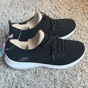 Skechers Women's Black and White Knit Sneakers